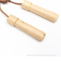 Leather jump rope with Eco friendly wooden handle.